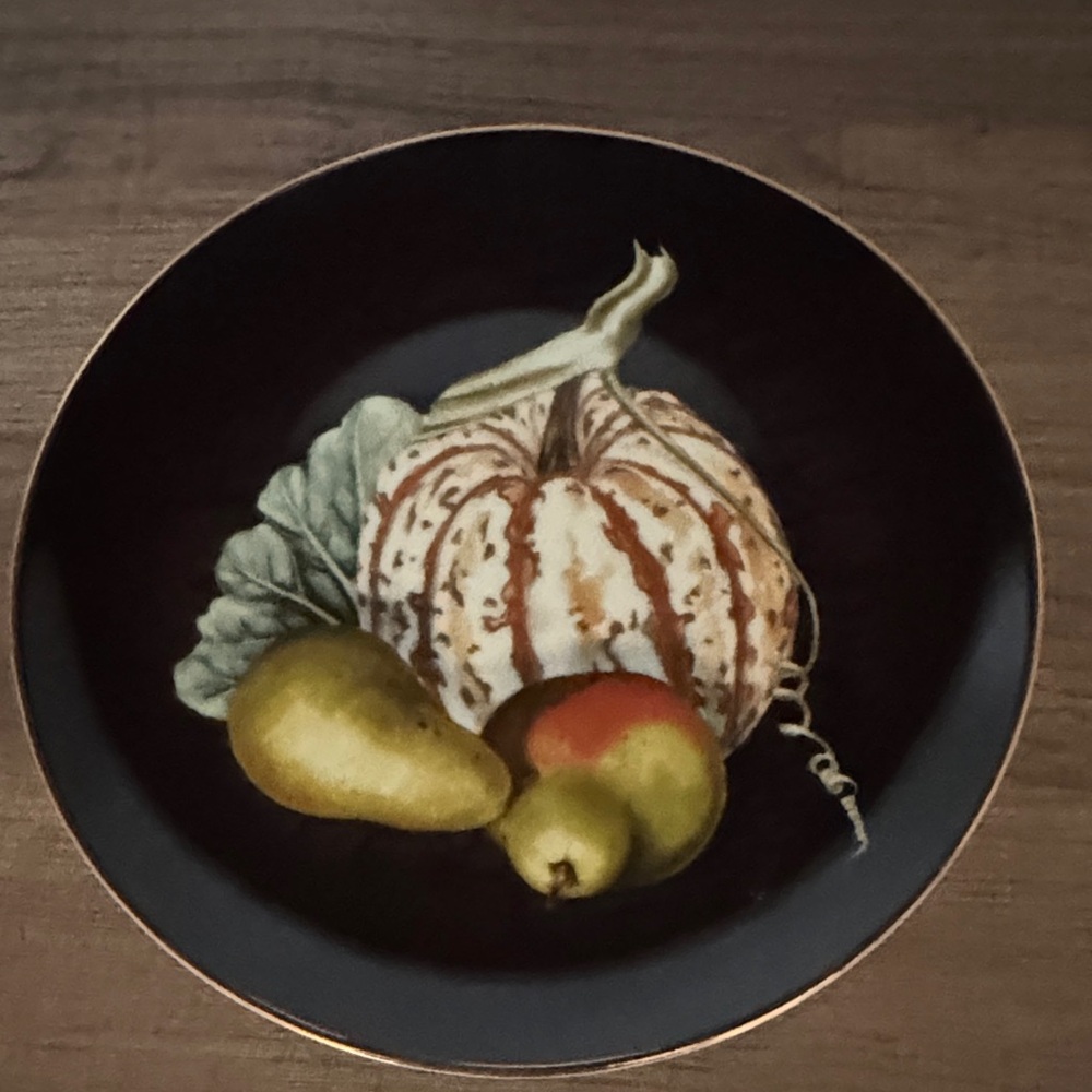 Williams Sonoma Set of 8 Black Dinner Plates with Fruit Design